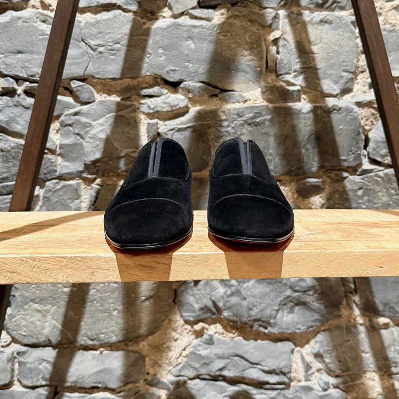 Front view of Christian Louboutin Black Suede Alpha Male Oxford Shoes