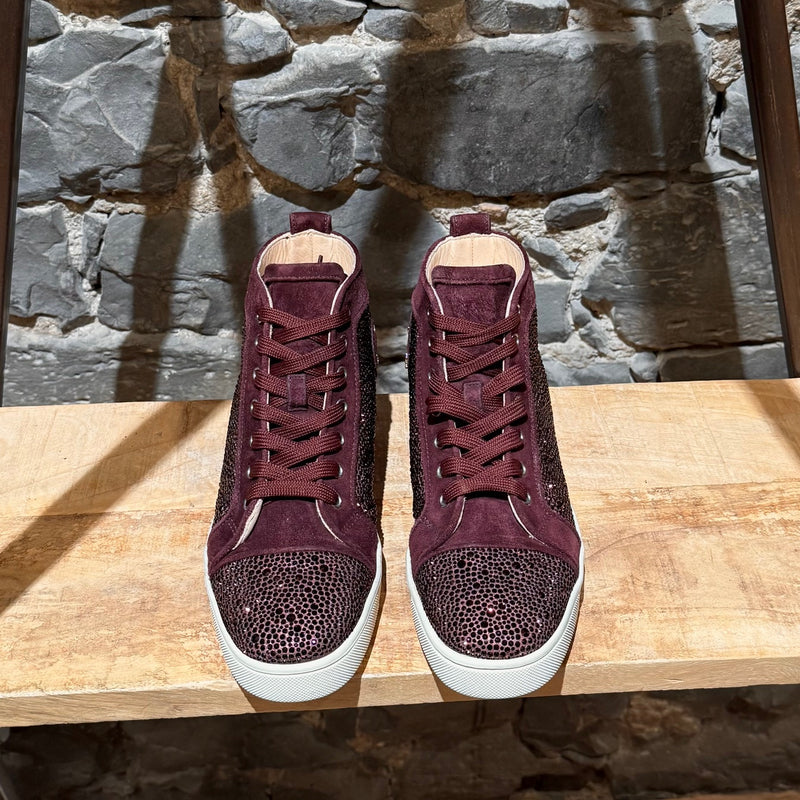 Top view of Christian Louboutin Burgundy Suede Louis Strass High-top Sneakers