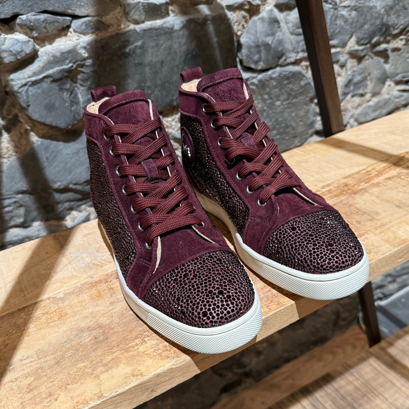 Toe box of Christian Louboutin Burgundy Suede Louis Strass High-top Sneakers