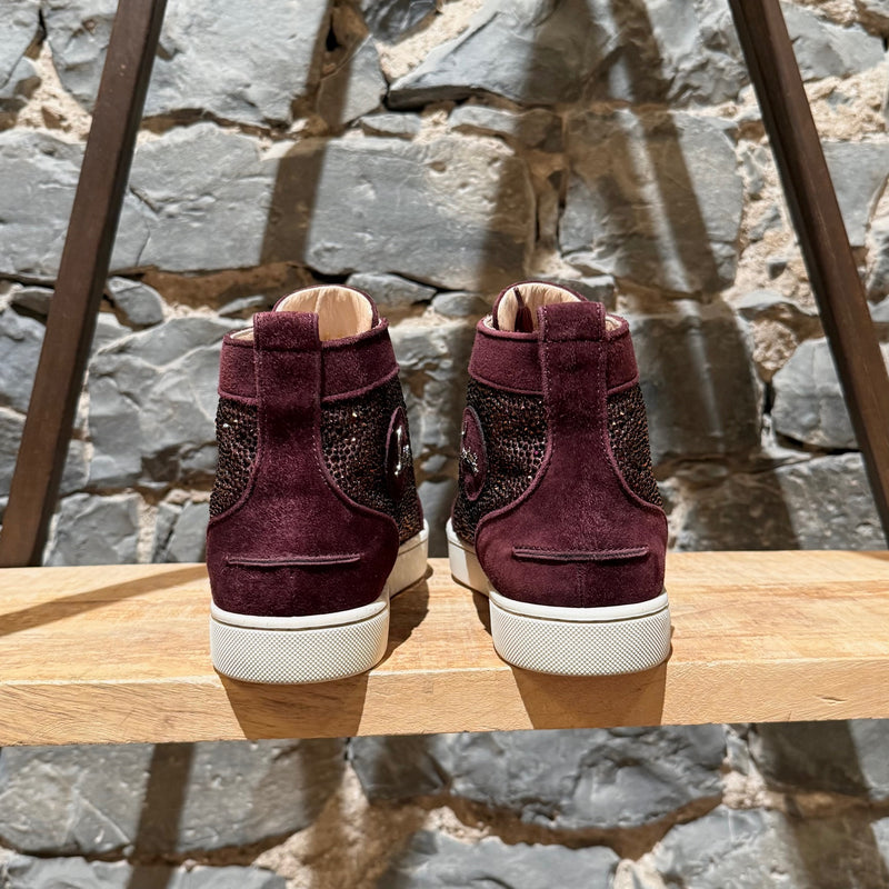 Back view of Christian Louboutin Burgundy Suede Louis Strass High-top Sneakers