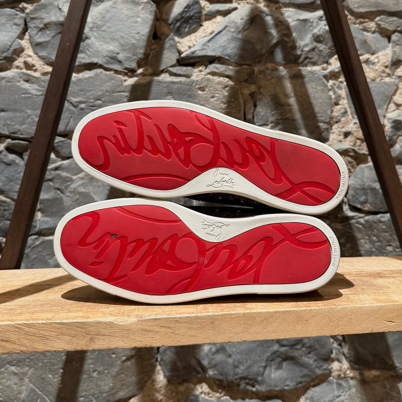 Branded outsole of Christian Louboutin Burgundy Suede Louis Strass High-top Sneakers