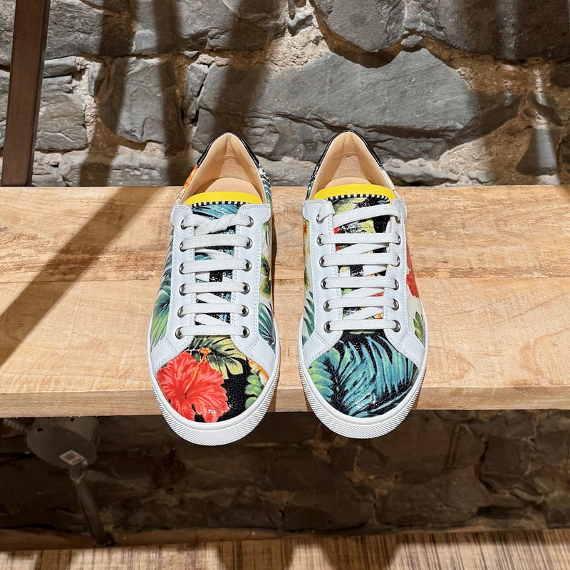 View from the top of Christian Louboutin Floral Patent Seava Low-Top Sneakers