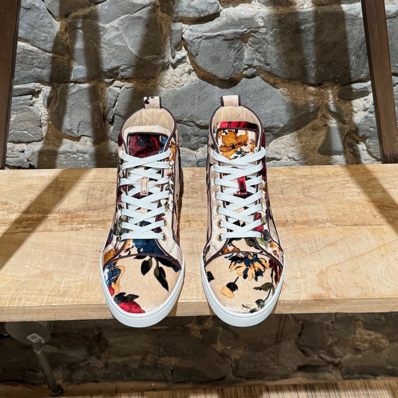 View from the top of Christian Louboutin Floral Velvet Bip Bip Orlato High-top Sneakers