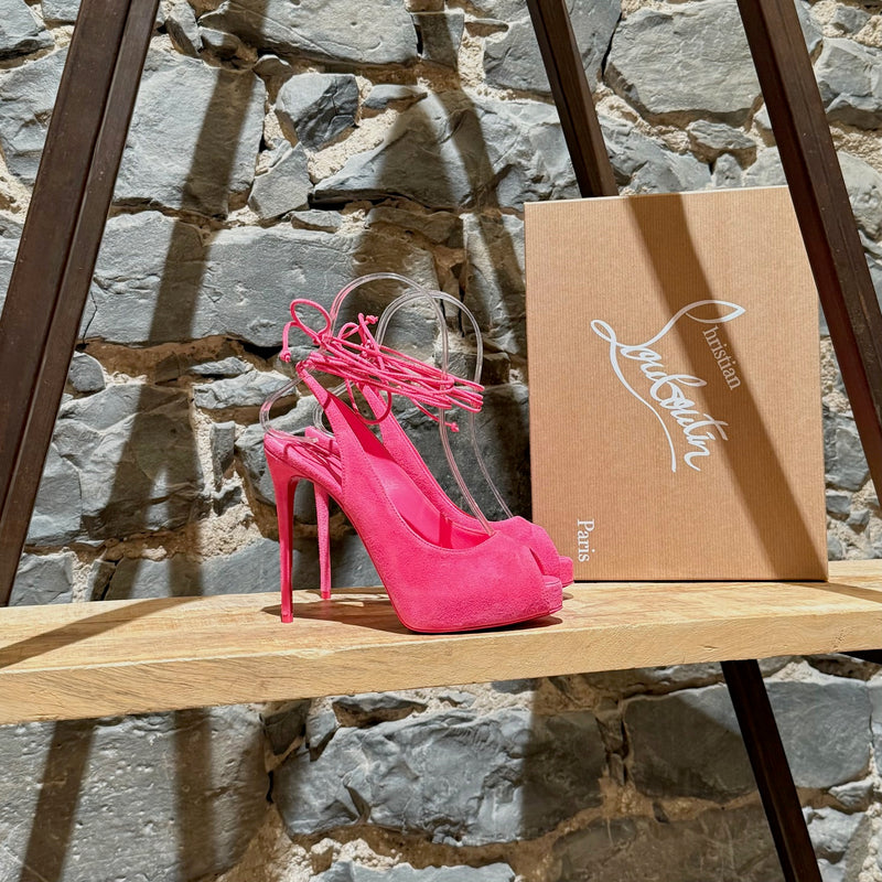 Main photo of Christian Louboutin Hot Pink Suede Lace Up NVP 120 120 Peep Toe Pumps