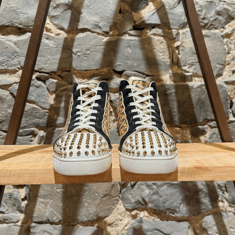 Baskets montantes Christian Louboutin Lou Spikes 2 en jacquard lamé doré