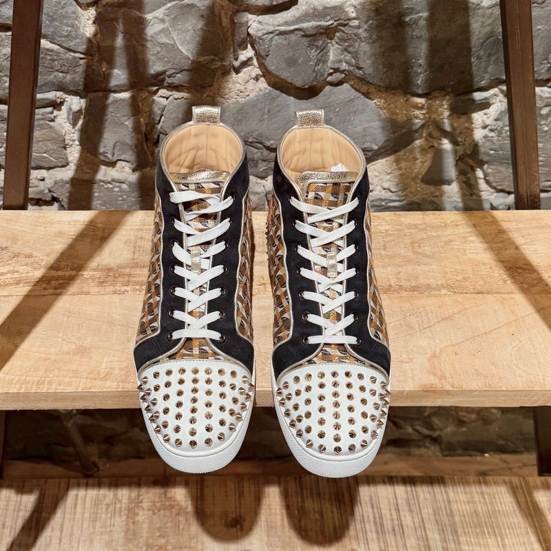 Baskets montantes Christian Louboutin Lou Spikes 2 en jacquard lamé doré