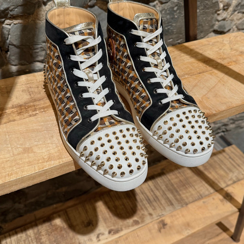 Baskets montantes Christian Louboutin Lou Spikes 2 en jacquard lamé doré