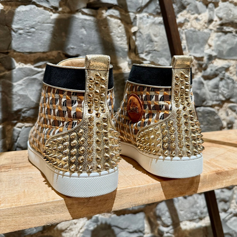 Baskets montantes Christian Louboutin Lou Spikes 2 en jacquard lamé doré