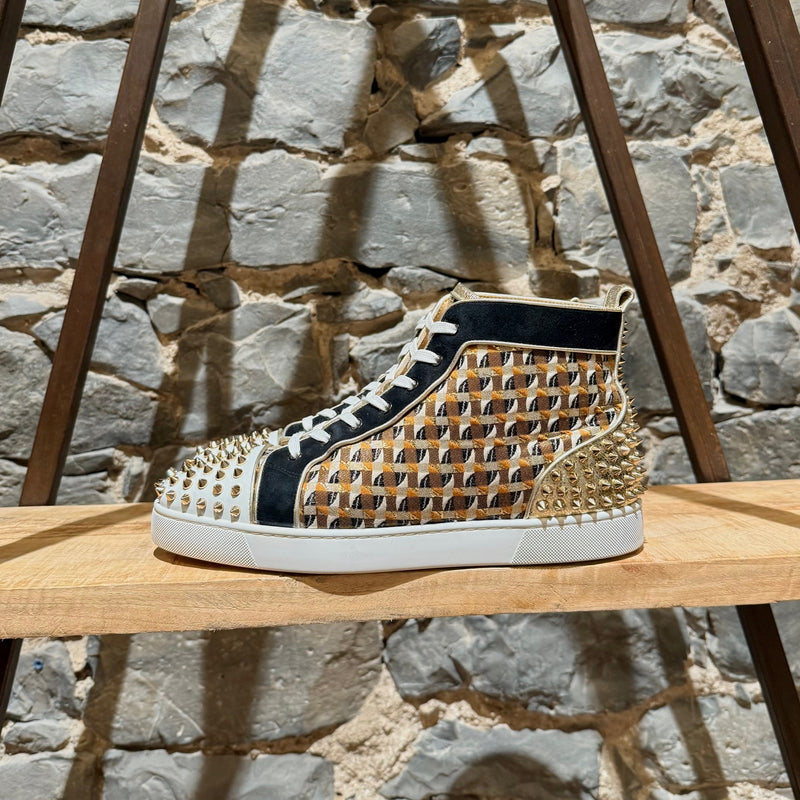 Baskets montantes Christian Louboutin Lou Spikes 2 en jacquard lamé doré