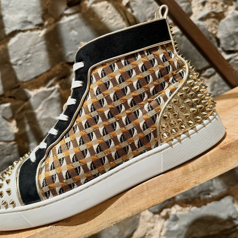 Baskets montantes Christian Louboutin Lou Spikes 2 en jacquard lamé doré