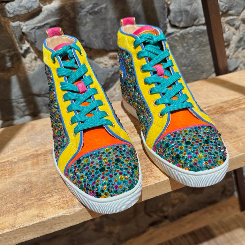 toe box of Christian Louboutin Louis Strass Multicolour Rainbow Swarvoski Crystal High-top Sneakers