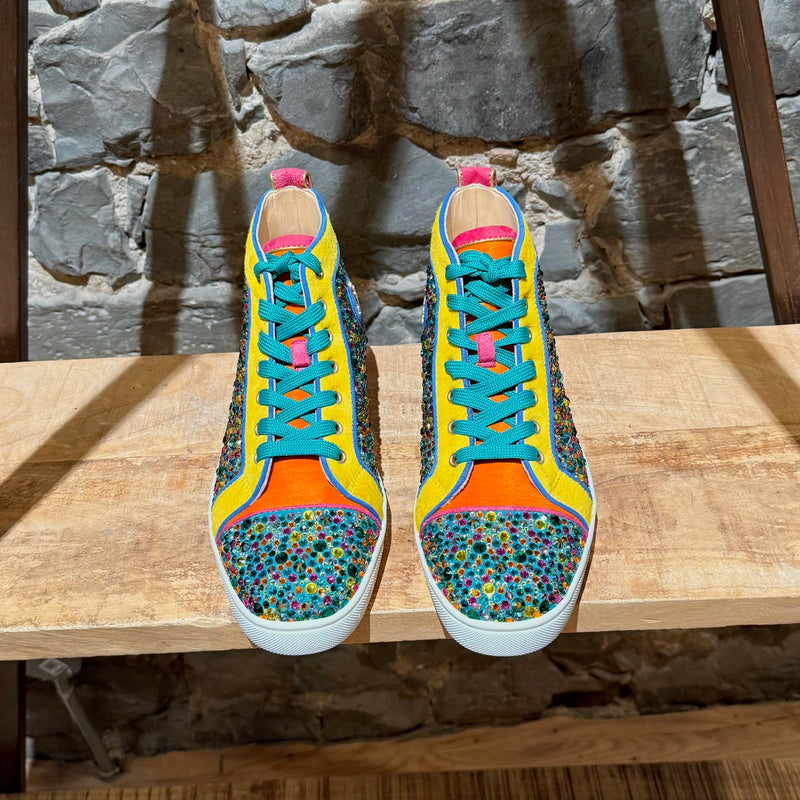 Top view of Christian Louboutin Louis Strass Multicolour Rainbow Swarvoski Crystal High-top Sneakers