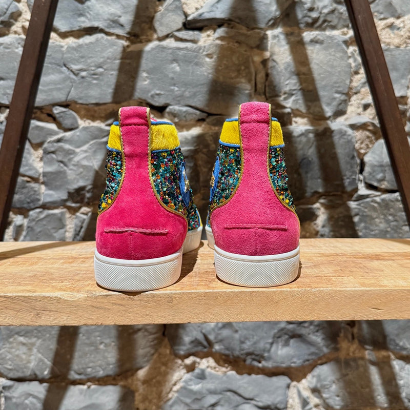 Back view of Christian Louboutin Louis Strass Multicolour Rainbow Swarvoski Crystal High-top Sneakers