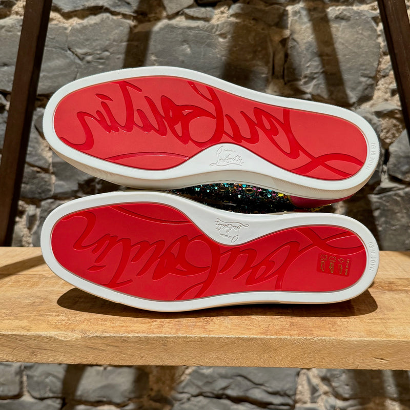 Branded outsole of Christian Louboutin Louis Strass Multicolour Rainbow Swarvoski Crystal High-top Sneakers