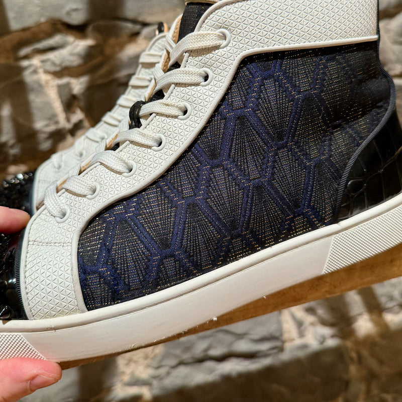 Baskets hautes Christian Louboutin Lou Spikes style croco en jacquard bleu marine