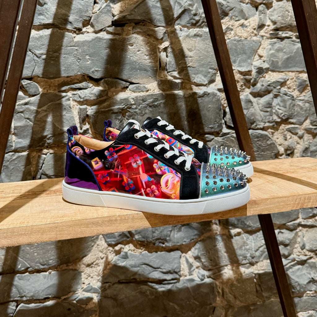 Christian Louboutin Printed Patent Louis Junior Spikes Sneakers