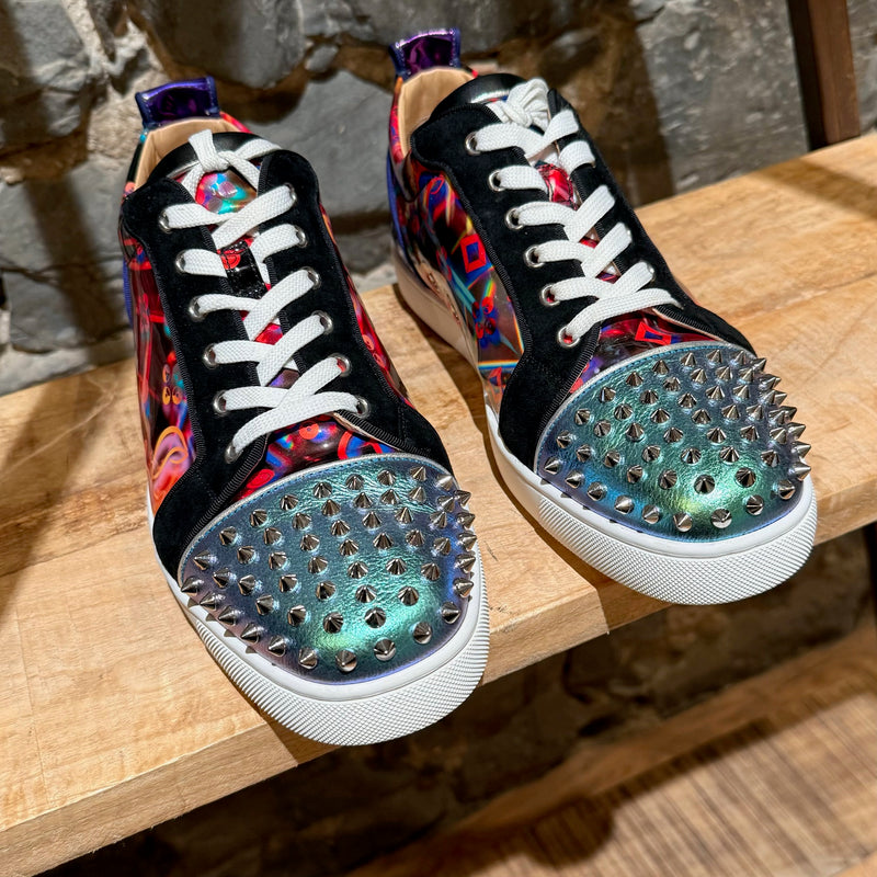 Christian Louboutin Printed Patent Louis Junior Spikes Sneakers