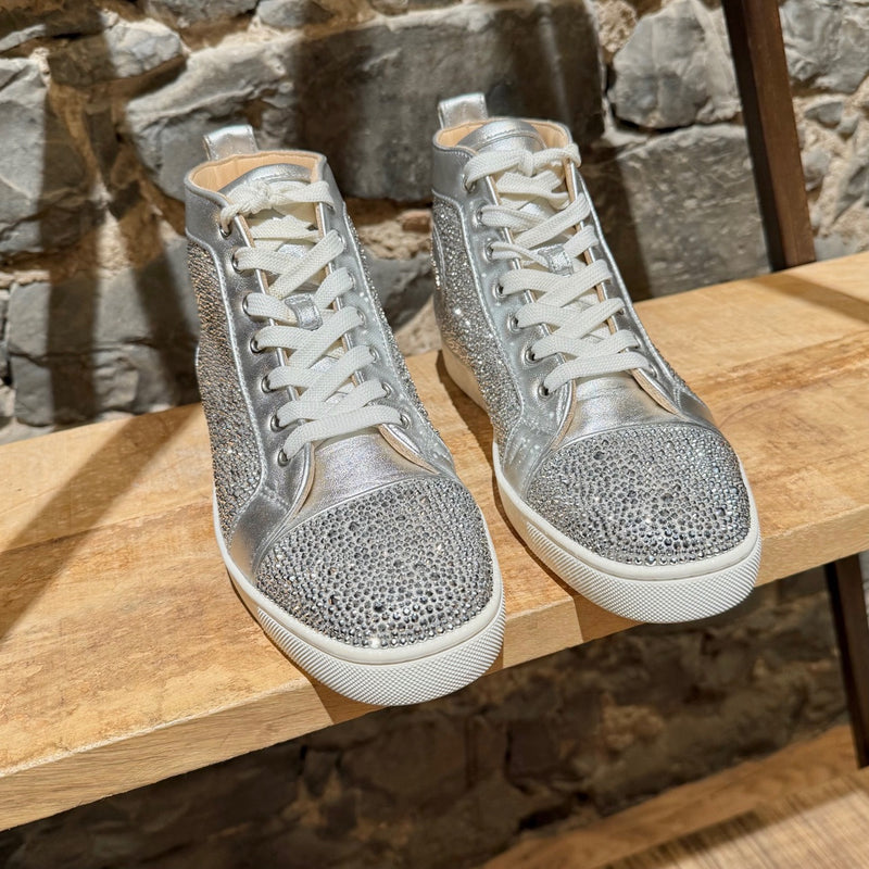Toe box of Christian Louboutin Silver Leather Louis Strass High-top Sneakers