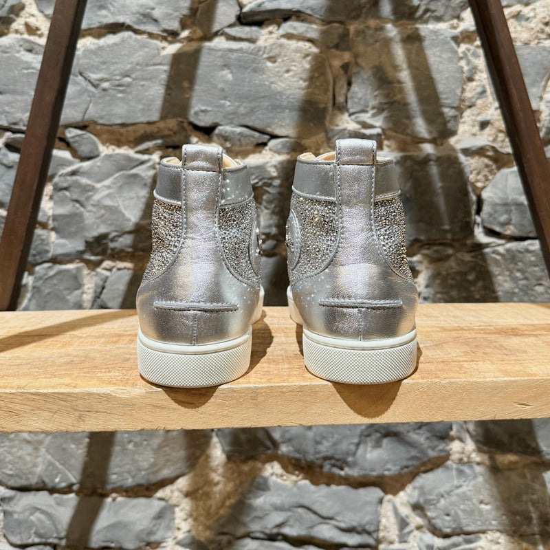 Back view of Christian Louboutin Silver Leather Louis Strass High-top Sneakers