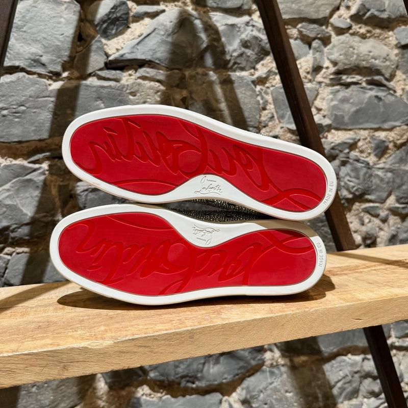 Branded outsole of Christian Louboutin Silver Leather Louis Strass High-top Sneakers