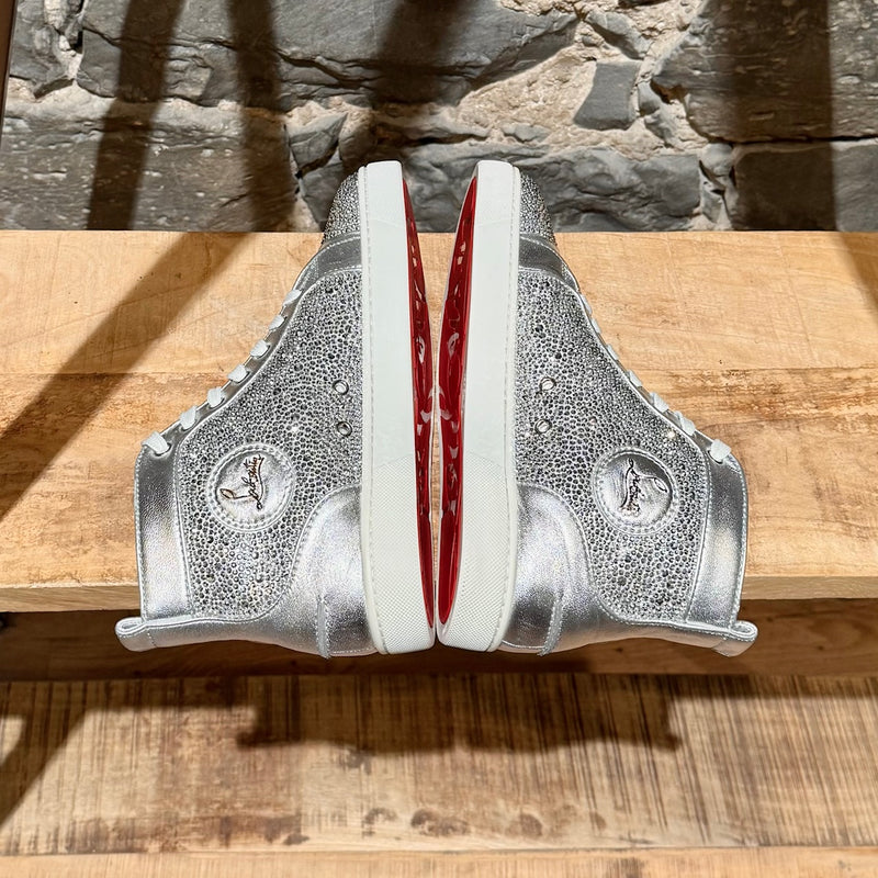 Side-by-side view of Christian Louboutin Silver Leather Louis Strass High-top Sneakers