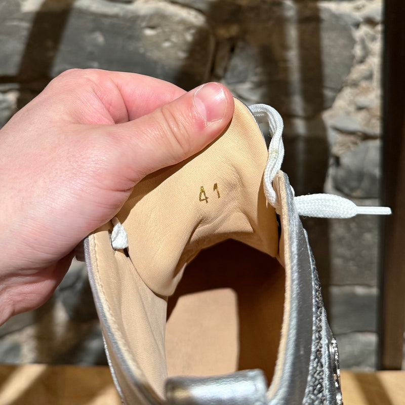 Size stamp of Christian Louboutin Silver Leather Louis Strass High-top Sneakers