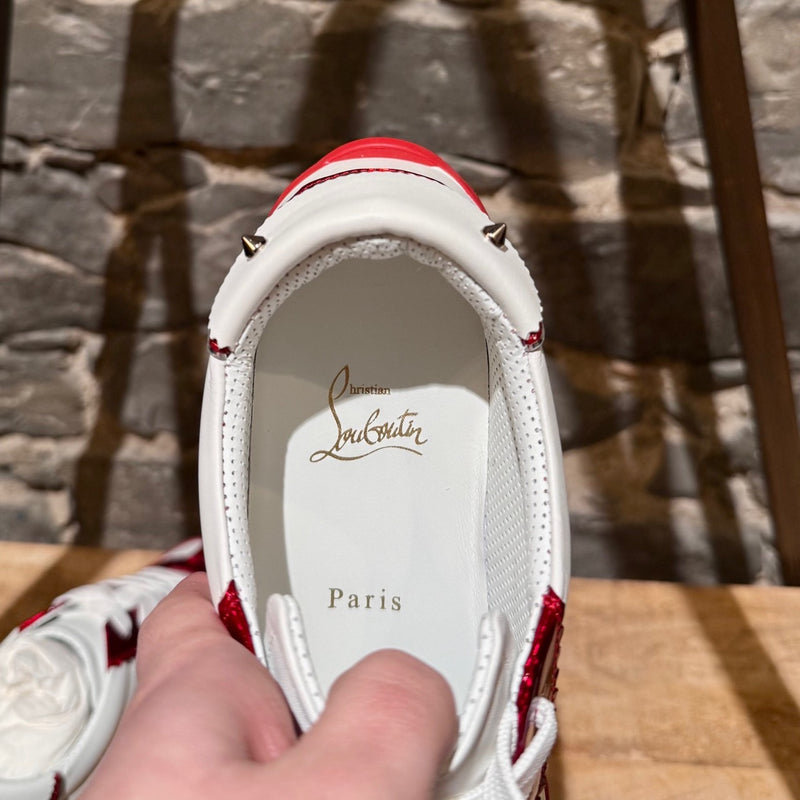 Insole of Christian Louboutin White Leather Red Patent Loubishark Sneakers