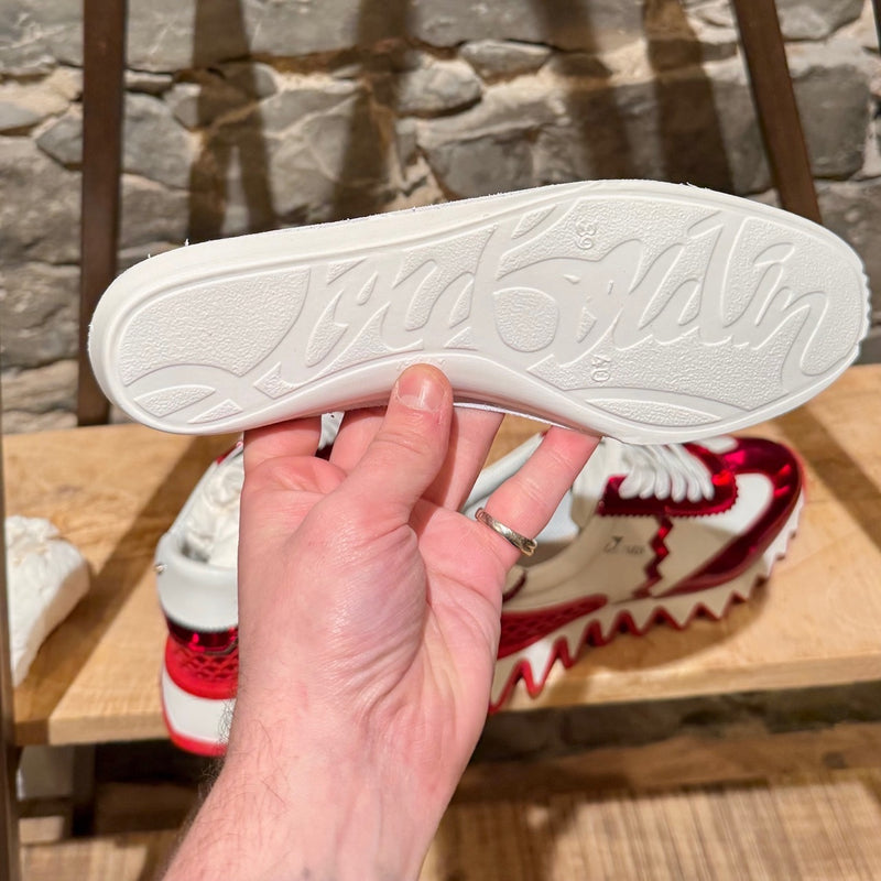 Sole of Christian Louboutin White Leather Red Patent Loubishark Sneakers