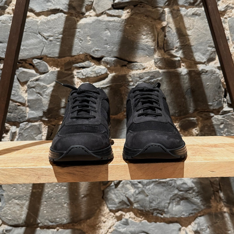 Front view of Common Project New Track Black Mesh Nubuck Sneakers