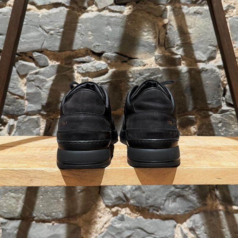 Back view of Common Project New Track Black Mesh Nubuck Sneakers