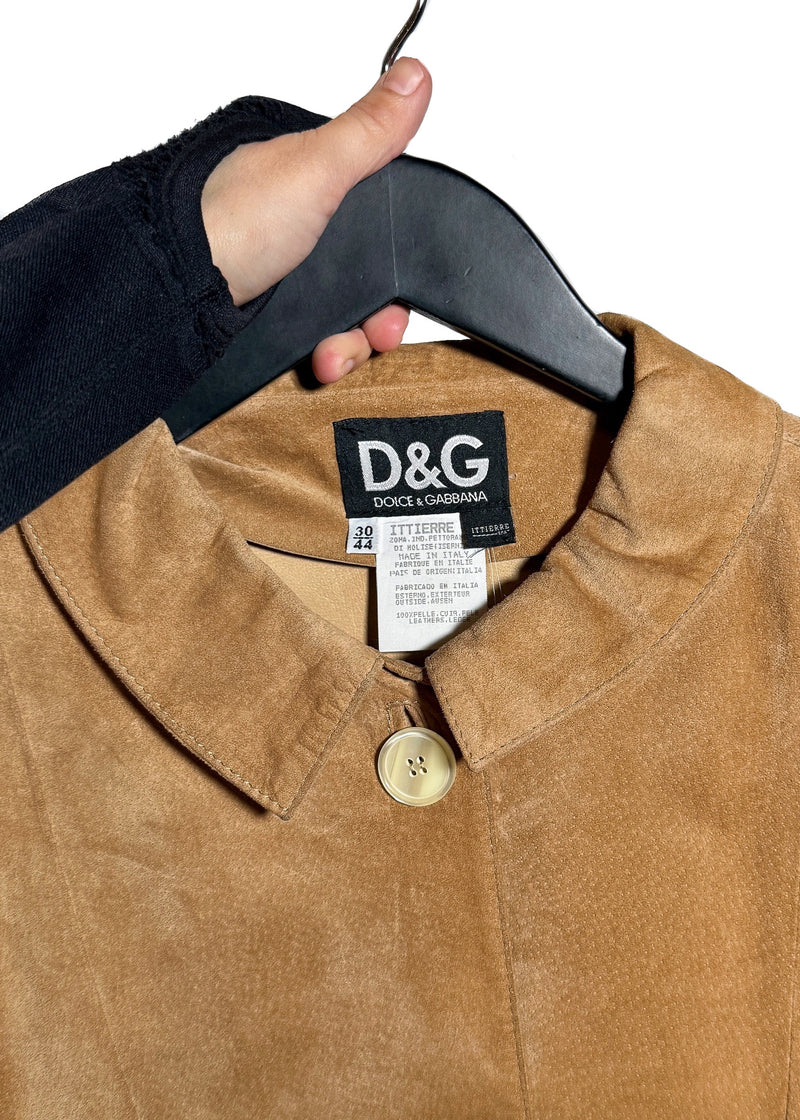 Collar area of D&G Tan Beige Suede Coat