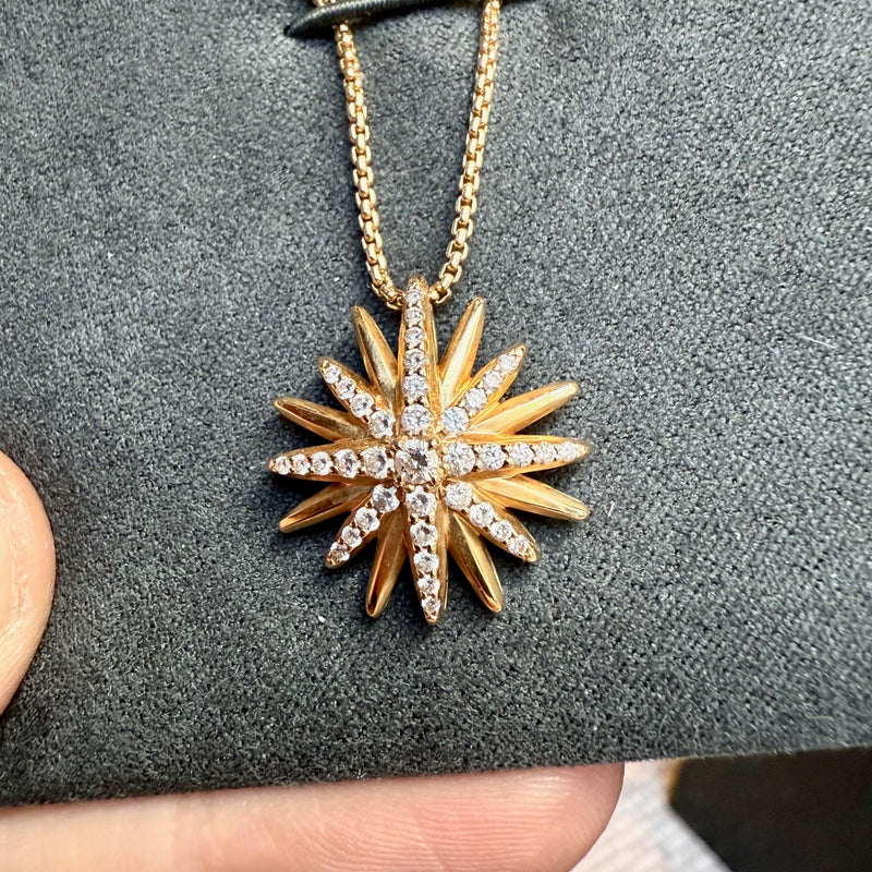Pendant of David Yurman 18k Yellow Gold Diamond 19mm Starbust Pendant Necklace