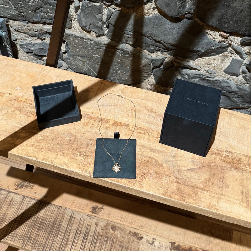 Branded Box of David Yurman 18k Yellow Gold Diamond 19mm Starbust Pendant Necklace