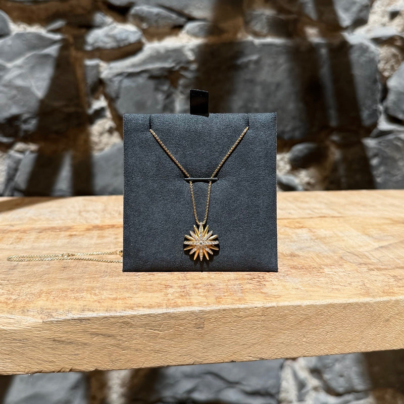 Front view of David Yurman 18k Yellow Gold Diamond 19mm Starbust Pendant Necklace