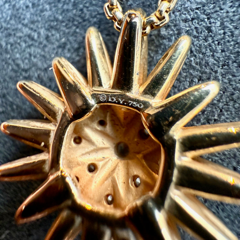Engraved David Yurman 18k Yellow Gold Diamond 19mm Starbust Pendant Necklace