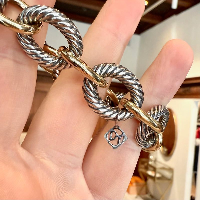 David Yurman Sterling Silver 18k Gold Oval Link Chain Cable 17mm Bracelet