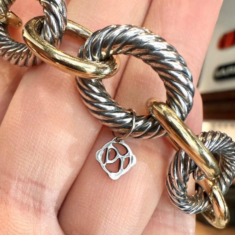 David Yurman Sterling Silver 18k Gold Oval Link Chain Cable 17mm Bracelet