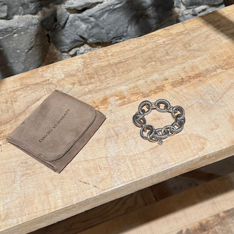 David Yurman Sterling Silver 18k Gold Oval Link Chain Cable 17mm Bracelet