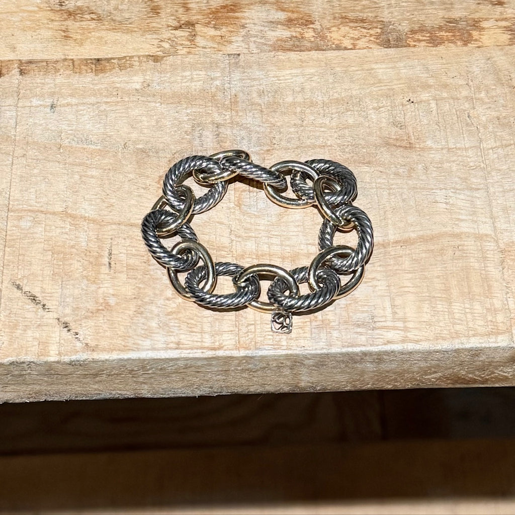 David Yurman Sterling Silver 18k Gold Oval Link Chain Cable 17mm Bracelet