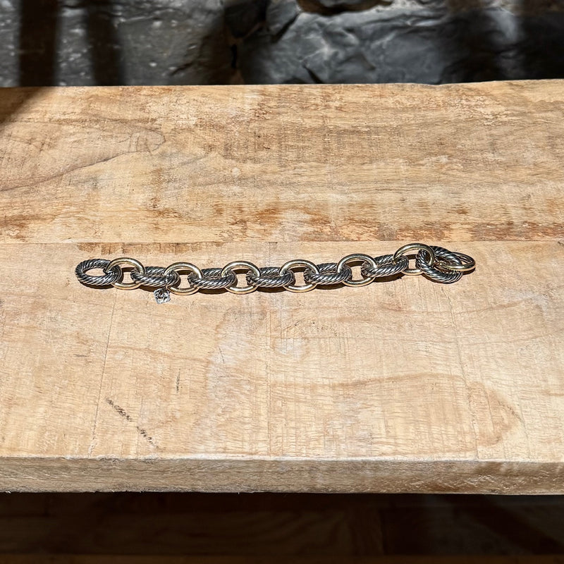 David Yurman Sterling Silver 18k Gold Oval Link Chain Cable 17mm Bracelet