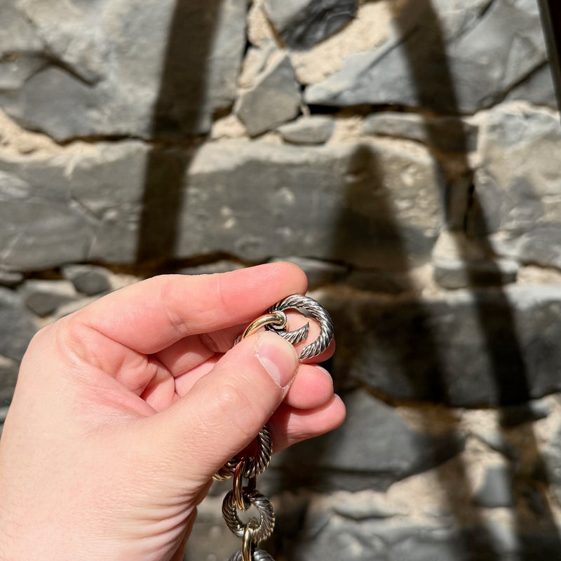 David Yurman Sterling Silver 18k Gold Oval Link Chain Cable 17mm Bracelet