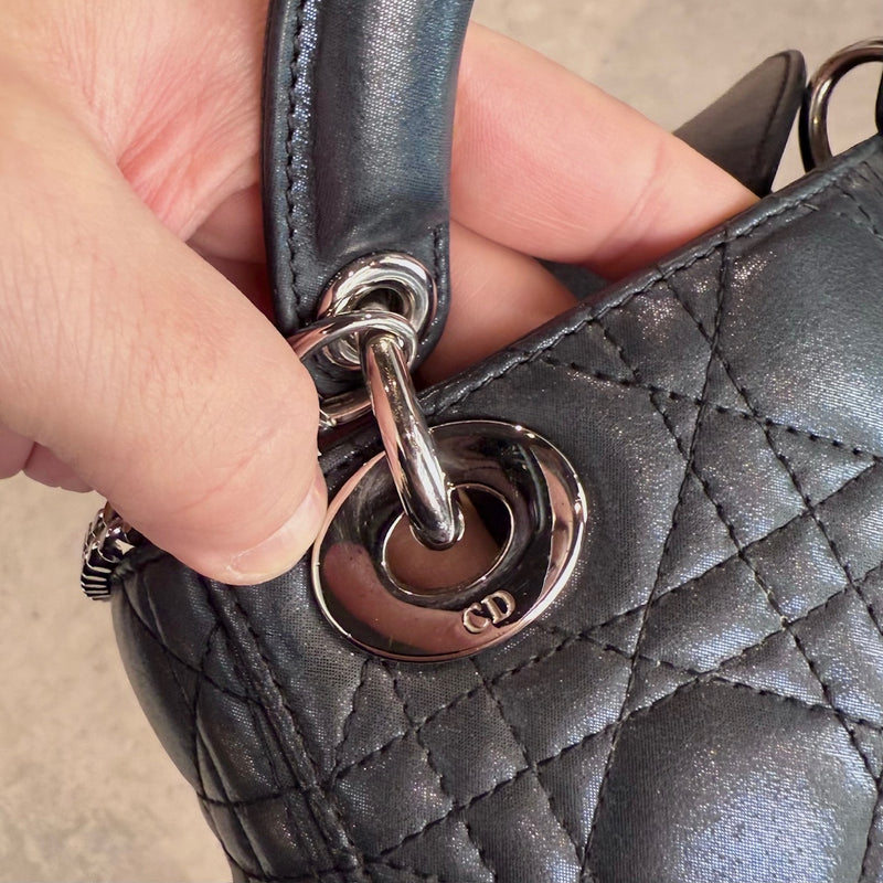 Branded hardware of Dior 2015 Metallic Midnight Blue Calfskin Mini Lady Dior Bag