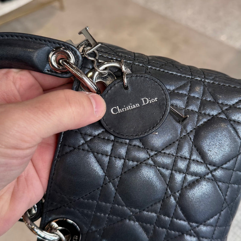 charm of Dior 2015 Metallic Midnight Blue Calfskin Mini Lady Dior Bag