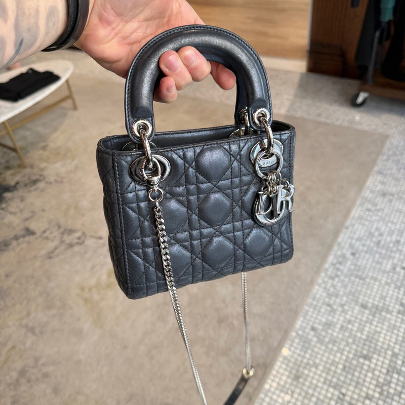 Dior 2015 Metallic Midnight Blue Calfskin Mini Lady Dior Bag