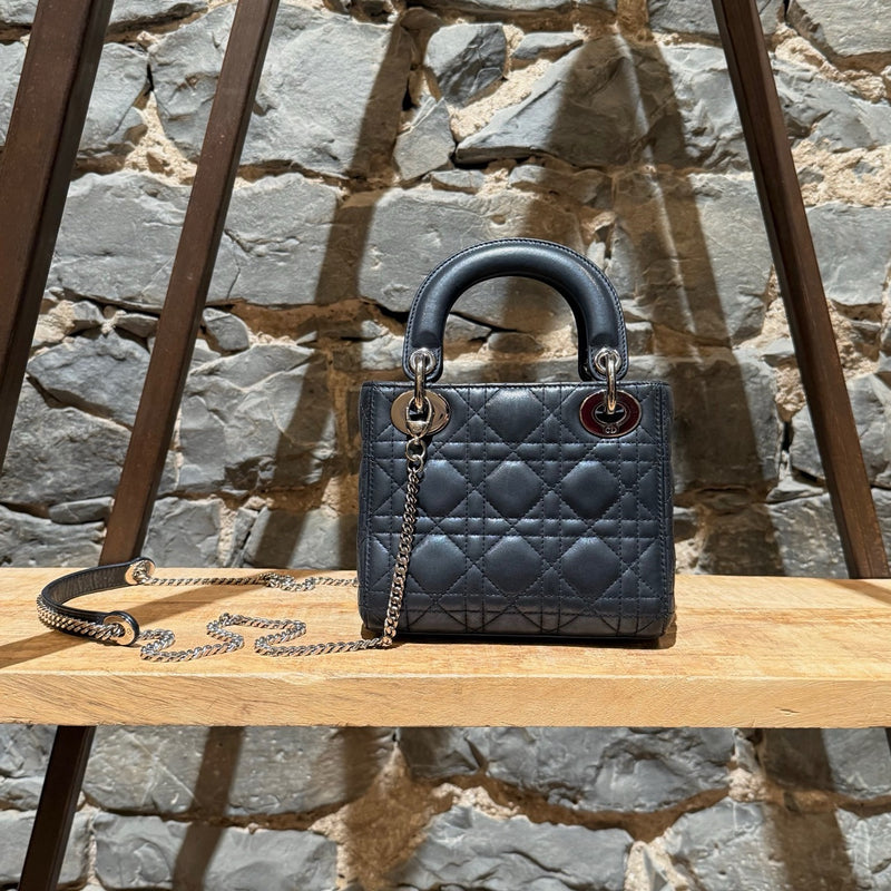 Back view of Dior 2015 Metallic Midnight Blue Calfskin Mini Lady Dior Bag