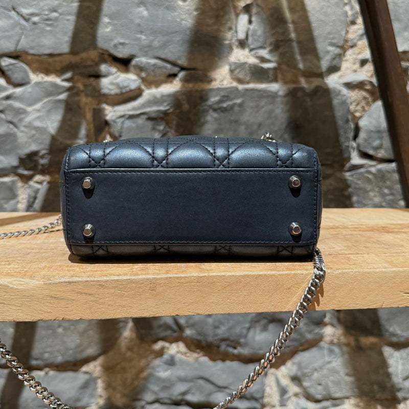 Bottom view of Dior 2015 Metallic Midnight Blue Calfskin Mini Lady Dior Bag