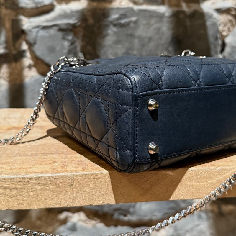Bottom Corners of Dior 2015 Metallic Midnight Blue Calfskin Mini Lady Dior Bag