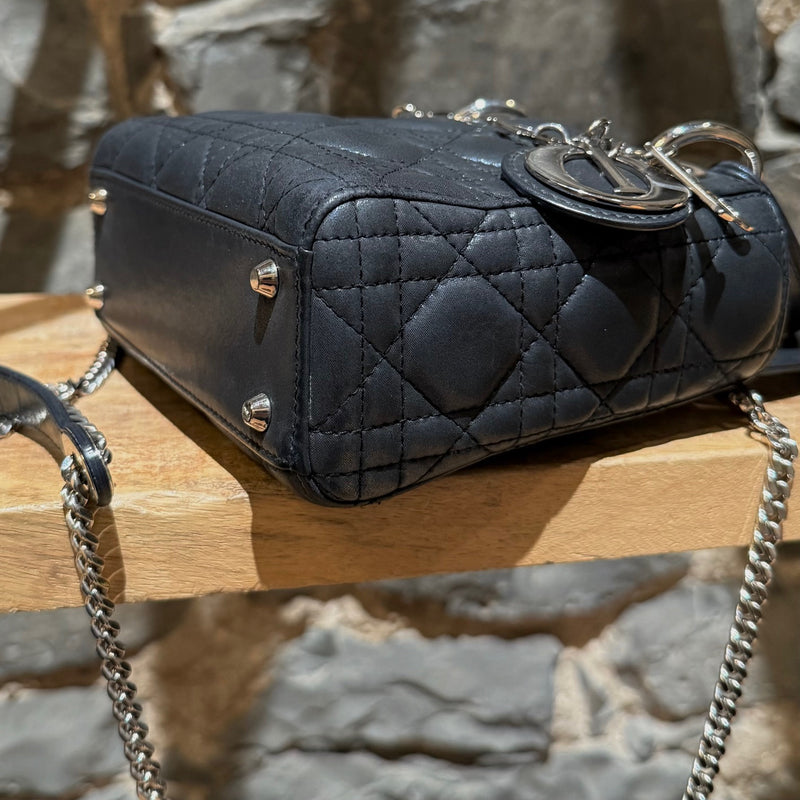 Bottom corners of Dior 2015 Metallic Midnight Blue Calfskin Mini Lady Dior Bag