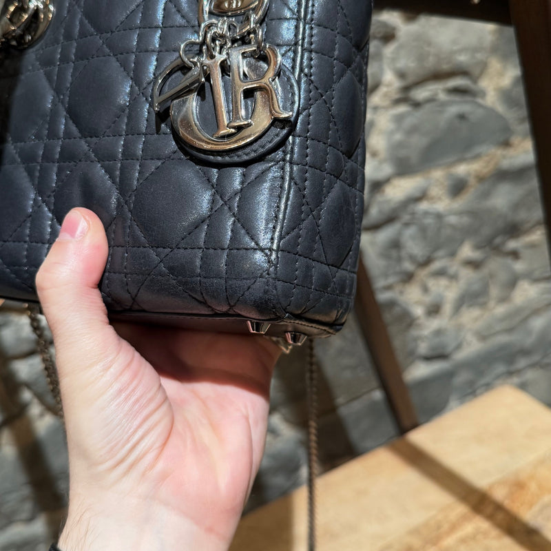 Charm of Dior 2015 Metallic Midnight Blue Calfskin Mini Lady Dior Bag