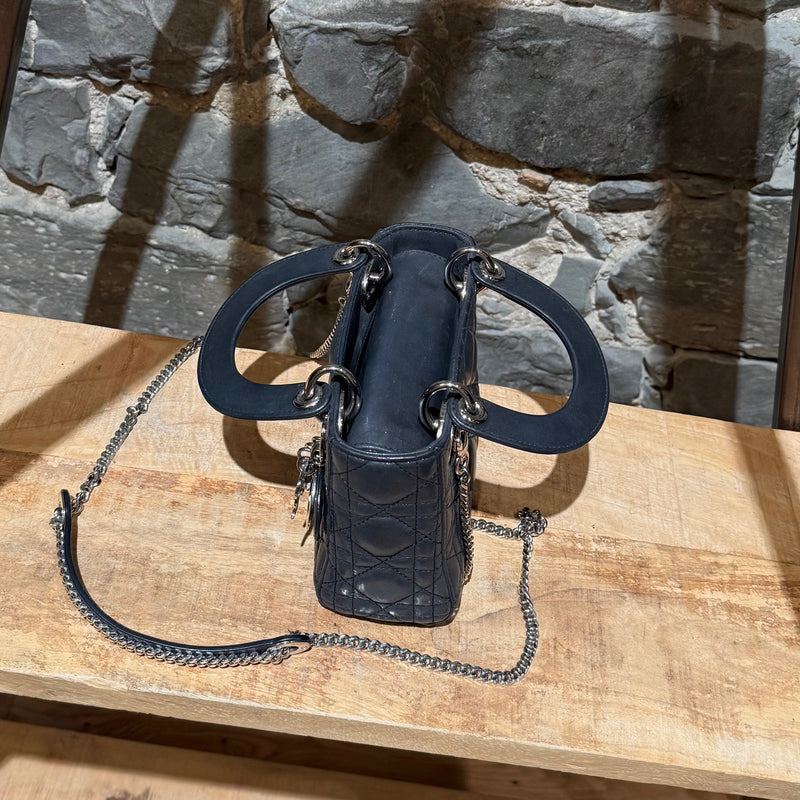 Top view of Dior 2015 Metallic Midnight Blue Calfskin Mini Lady Dior Bag